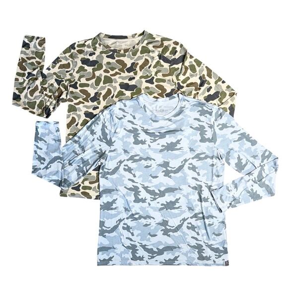 Pair of FREE FLY Men’s Blue Green Camo Lightweight Bamboo Long Sleeve T-Shirts - Picture 9 of 9